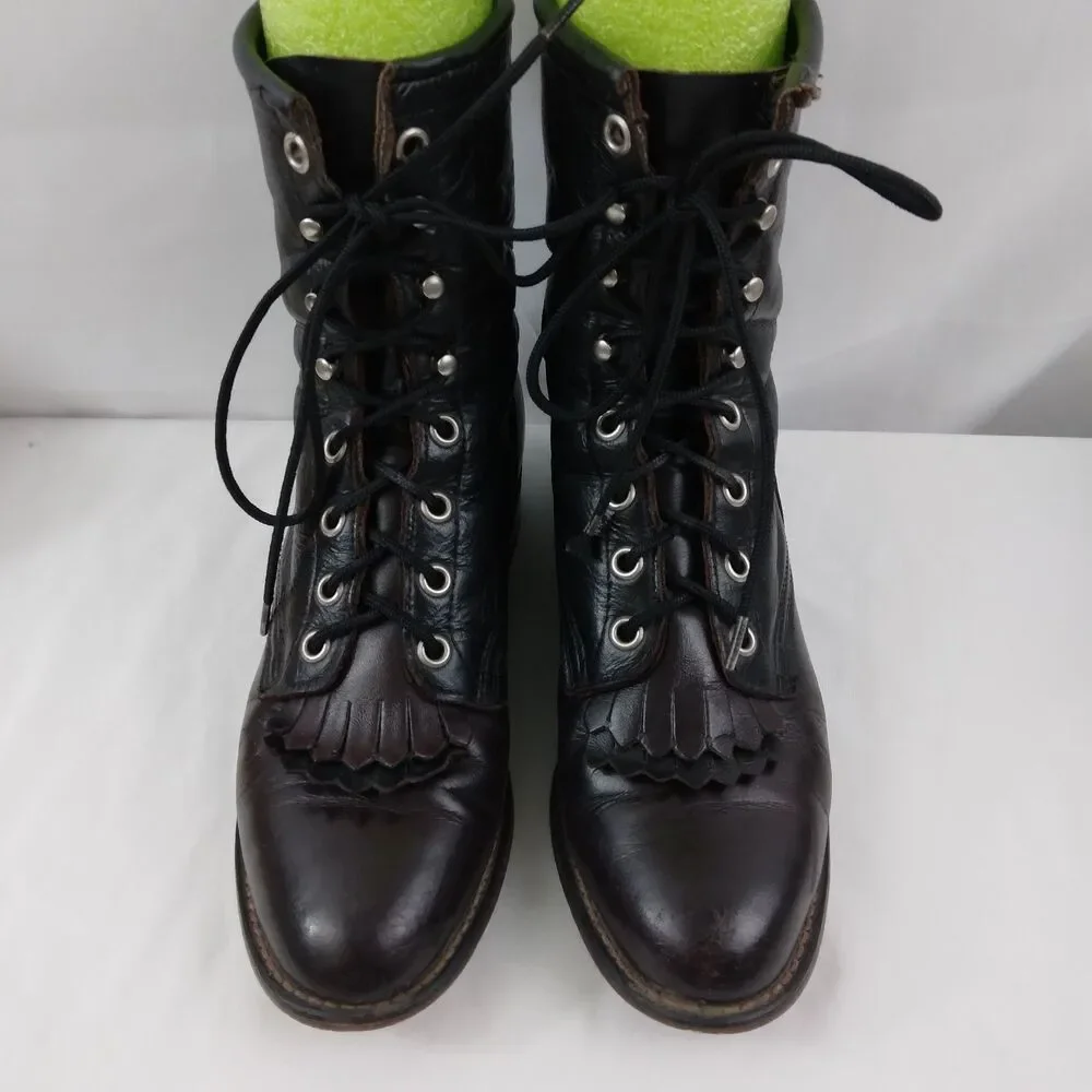 Laredo Kiltie Boots 2-Tone Black Brown Leather Lace Up Steampunk Women's 6.5 M - Picture 4 of 16